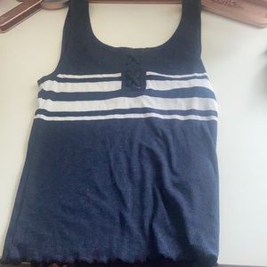 Blue top with white stripes